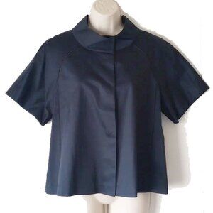 Lafayette 148 Funnel Neck Cropped Top Blazer Jacket P XS Midnight Navy